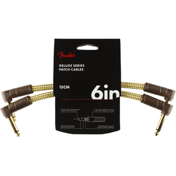 Fender Deluxe Series Cable Instrumento Pack 2 Latiguillos acodados 15cm Tweed