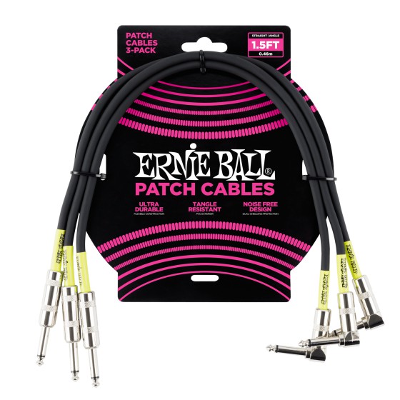 Ernie Ball Latiguillos 3 Negro 45 cms Angulado Recto