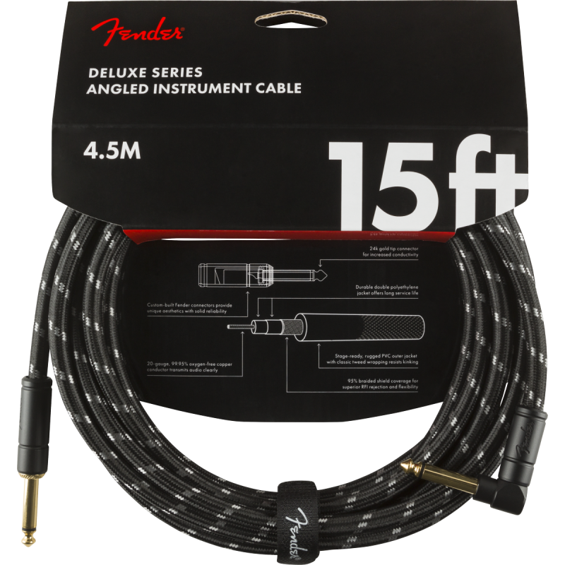 Fender Deluxe Series Cable Instrumento 4.5m acodado Black Tweed