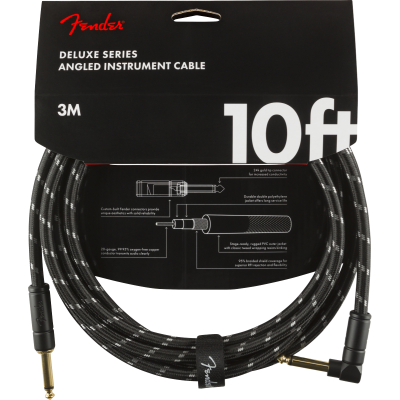 Fender Deluxe Series 3m Curved Instrument Cable - Black Tweed