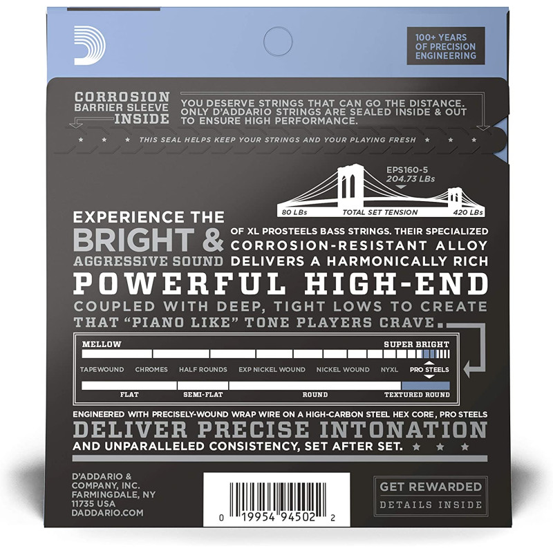 D'Addario EPS160-5 Pro Steel 50-135