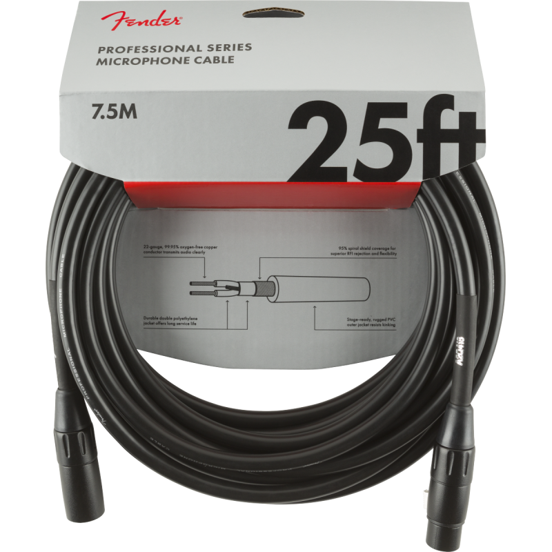 Fender Professional Series Cable Microphone 7,60m Black
