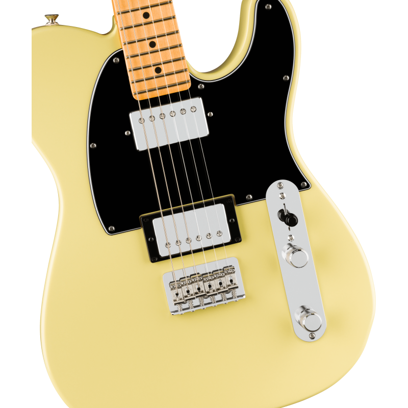 The Fender Player II Telecaster HH MN in Hialeah Yellow features a modern C-shaped neck profile for comfortable playability and