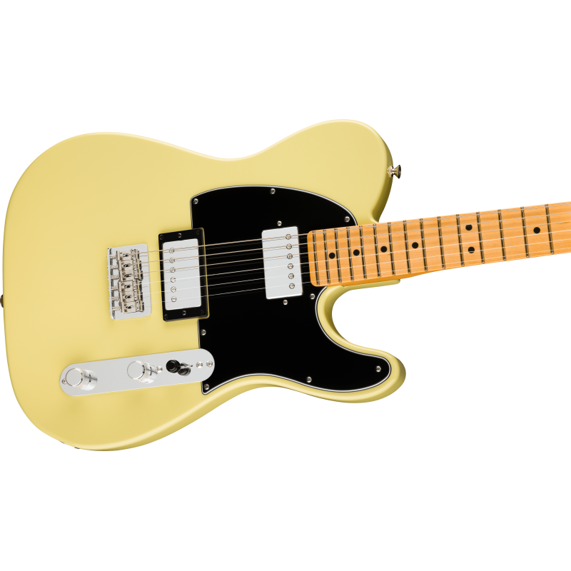 The Fender Player II Telecaster HH MN in Hialeah Yellow features a modern C-shaped neck profile for comfortable playability and