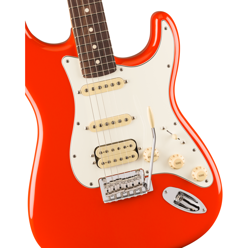 The Fender Player II Stratocaster HSS RW in Coral Red.