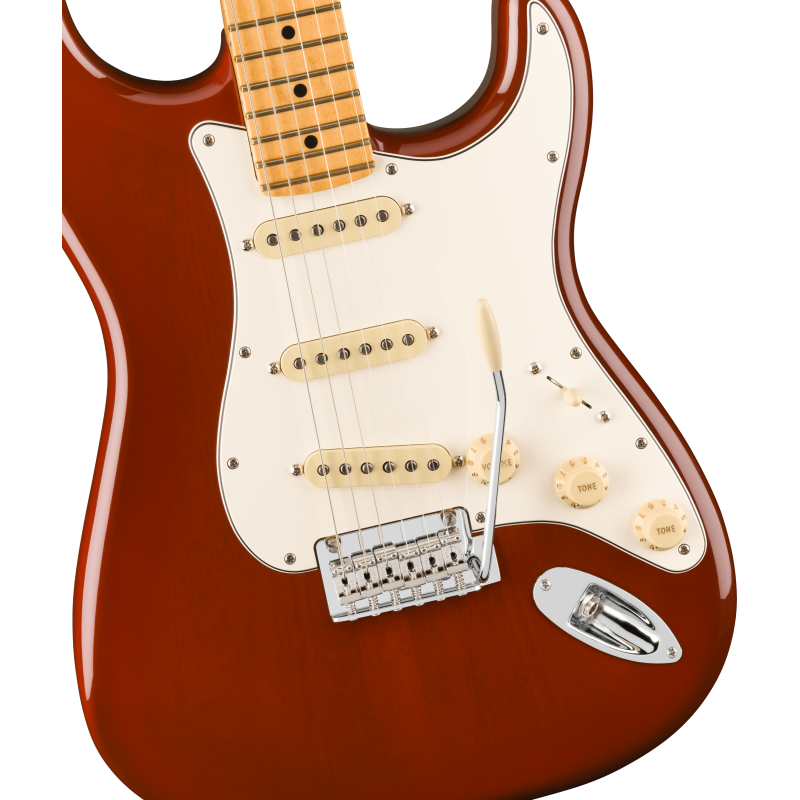 The Fender Player II Stratocaster MN in Transparent Mocha Burst.