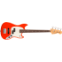 The Fender Player II Mustang Bass RW in Coral Red features a rosewood fingerboard and a vibrant red finish.