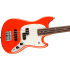 The Fender Player II Mustang Bass RW in Coral Red features a rosewood fingerboard and a vibrant red finish.