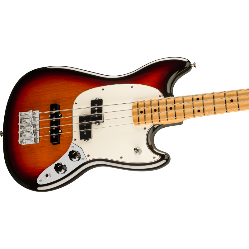 The Fender Player II Mustang Bass MN in 3 Color Sunburst.