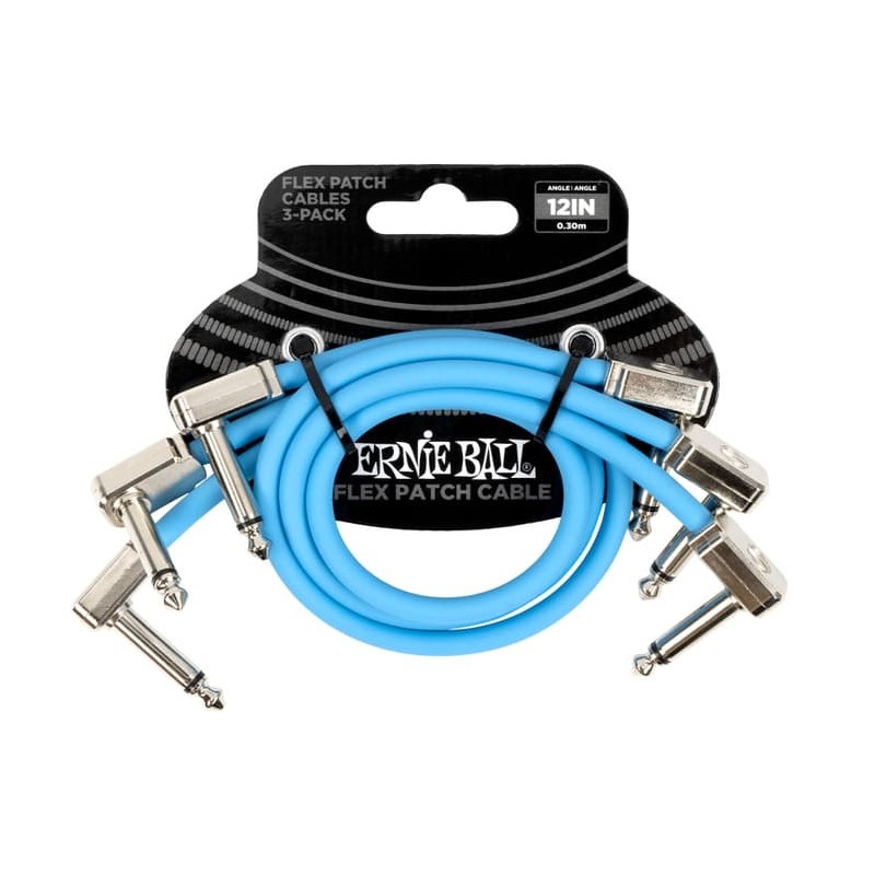 Ernie Ball Pack of 3 EB 6461 Flex Patch Cables Blue 30.4cm