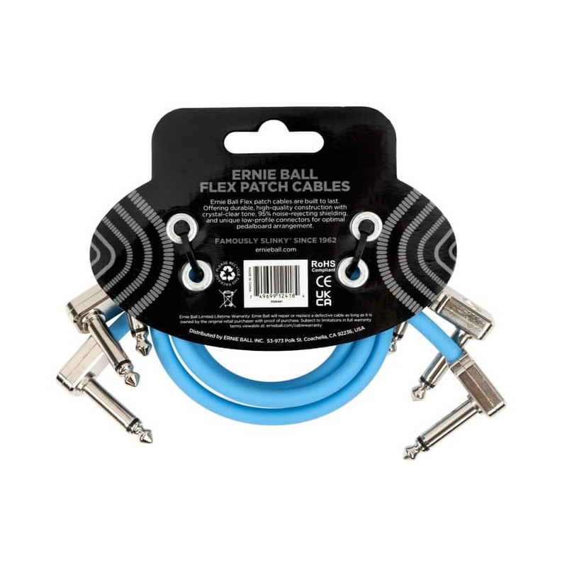 Ernie Ball Pack of 3 EB 6461 Flex Patch Cables Blue 30.4cm