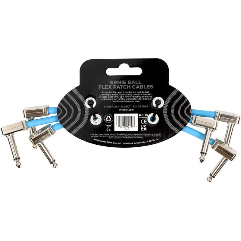 Ernie Ball Pack of 3 EB 6460 Flex Patch Cables Blue 15.24cm