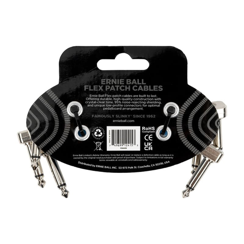 Ernie Ball Pack of 3 EB 6459 Flex Patch Cables Blue 7.6cm