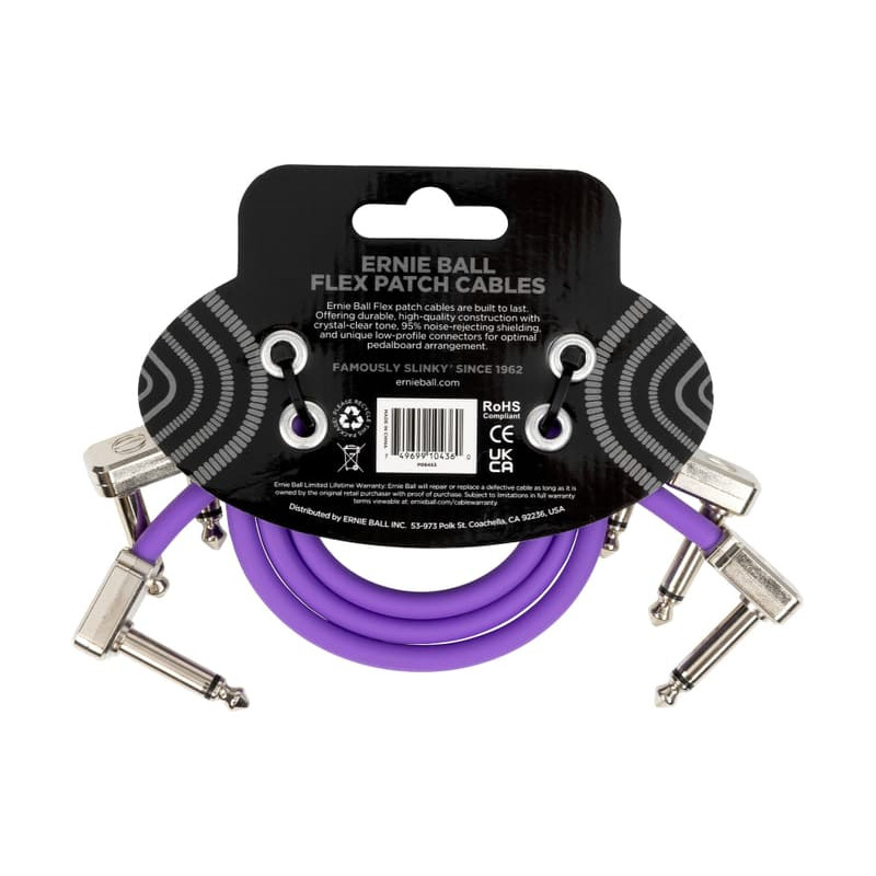 Ernie Ball Pack of 3 EEB 6453 Flex Patch Purple Patch Cables 30.4cm