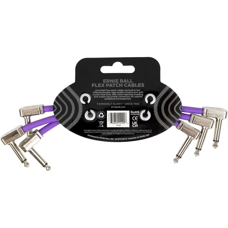 Ernie Ball Pack of 3 EEB 6452 Flex Patch Purple Patch Cables 15.24cm