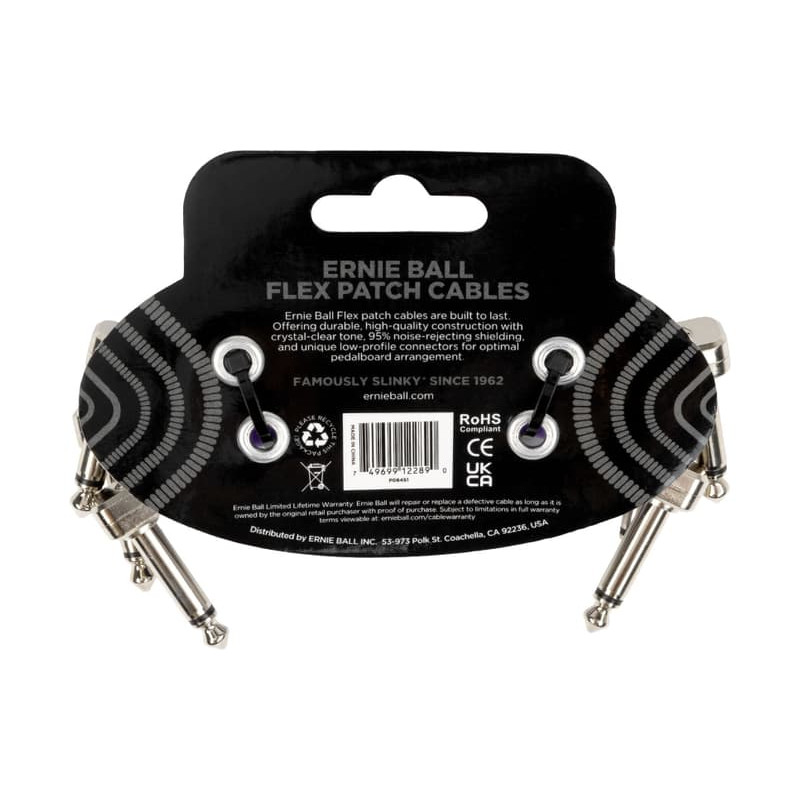 Ernie Ball Pack of 3 EEB 6451 Flex Patch Purple 7.6cm Patch Cables