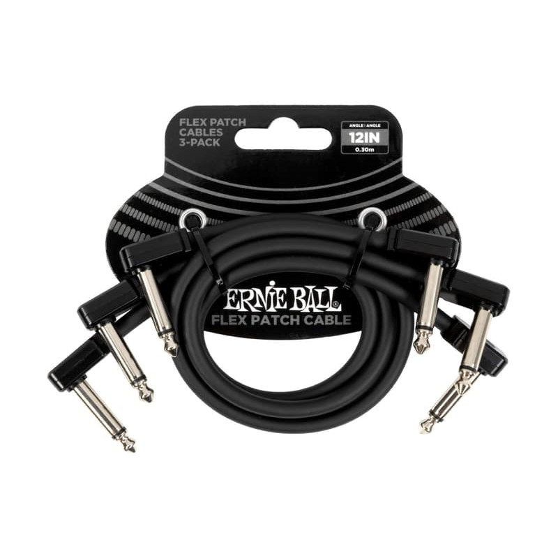 Ernie Ball Pack of 3 EEB 6445 Flex Patch Cables Black 30.4cm