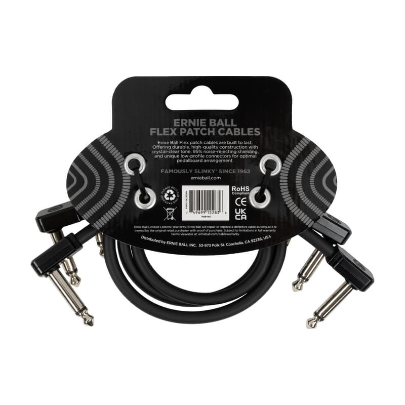 Ernie Ball Pack of 3 EEB 6445 Flex Patch Cables Black 30.4cm