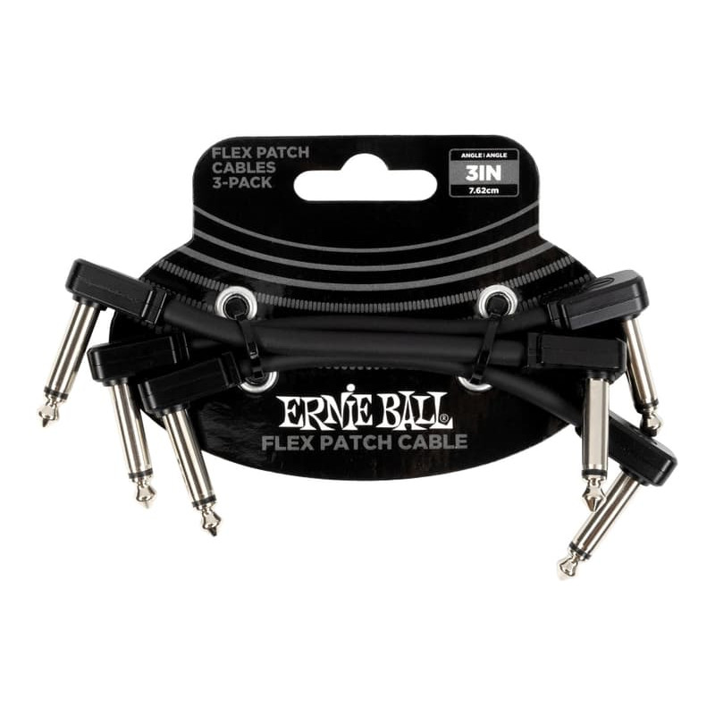 Ernie Ball Pack 3 Patch Cables EEB 6443 Flex Patch Black 7.6cm