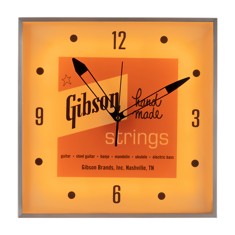 Gibson Vintage Lighted Wall Clock Handmade Strings Sign