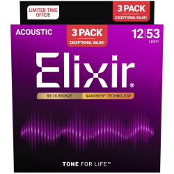 Elixir 16539 80/20 Bronze Set 3x2 Acustica 12-53
