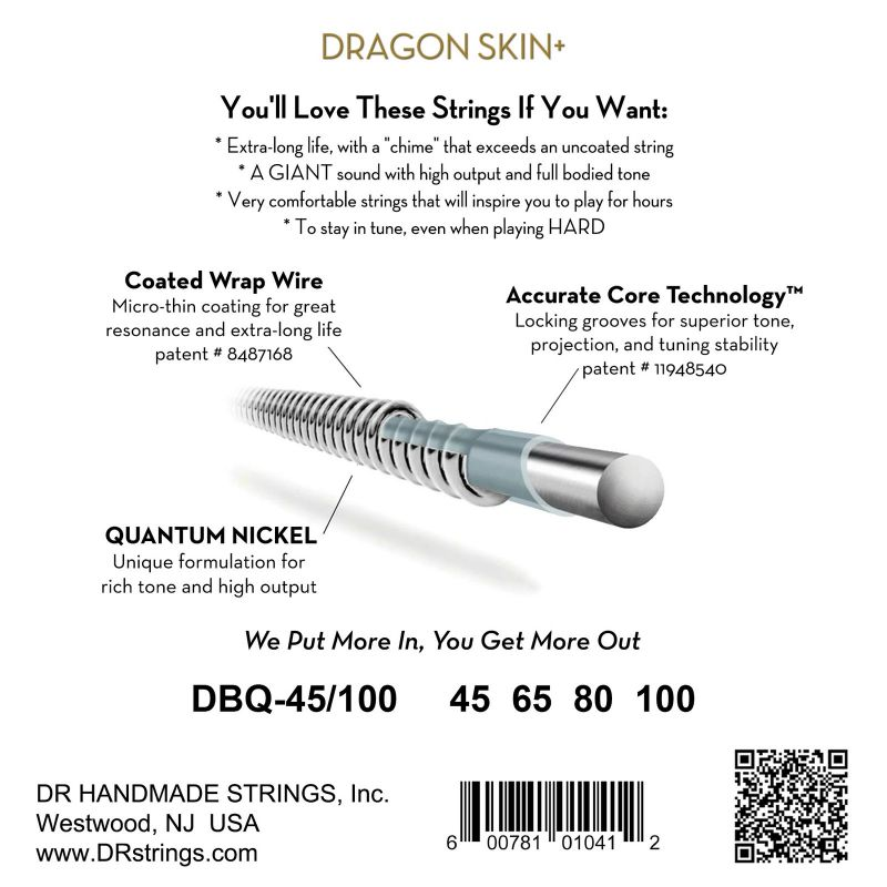 DR Strings Dragon Skin DBQ 45-100 Quantum Nickel