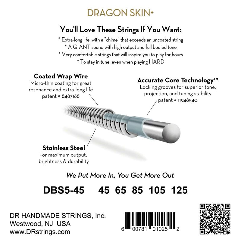 DR Strings Dragon Skin DBS 45-125 Stainless
