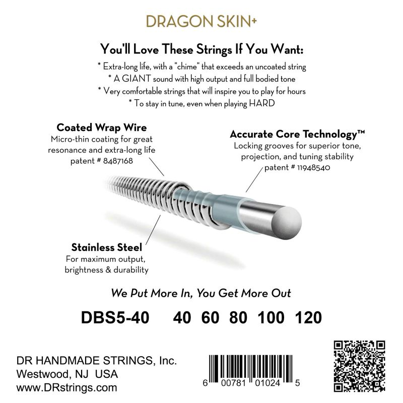 DR Strings Dragon Skin DBS5 40-120 Stainless
